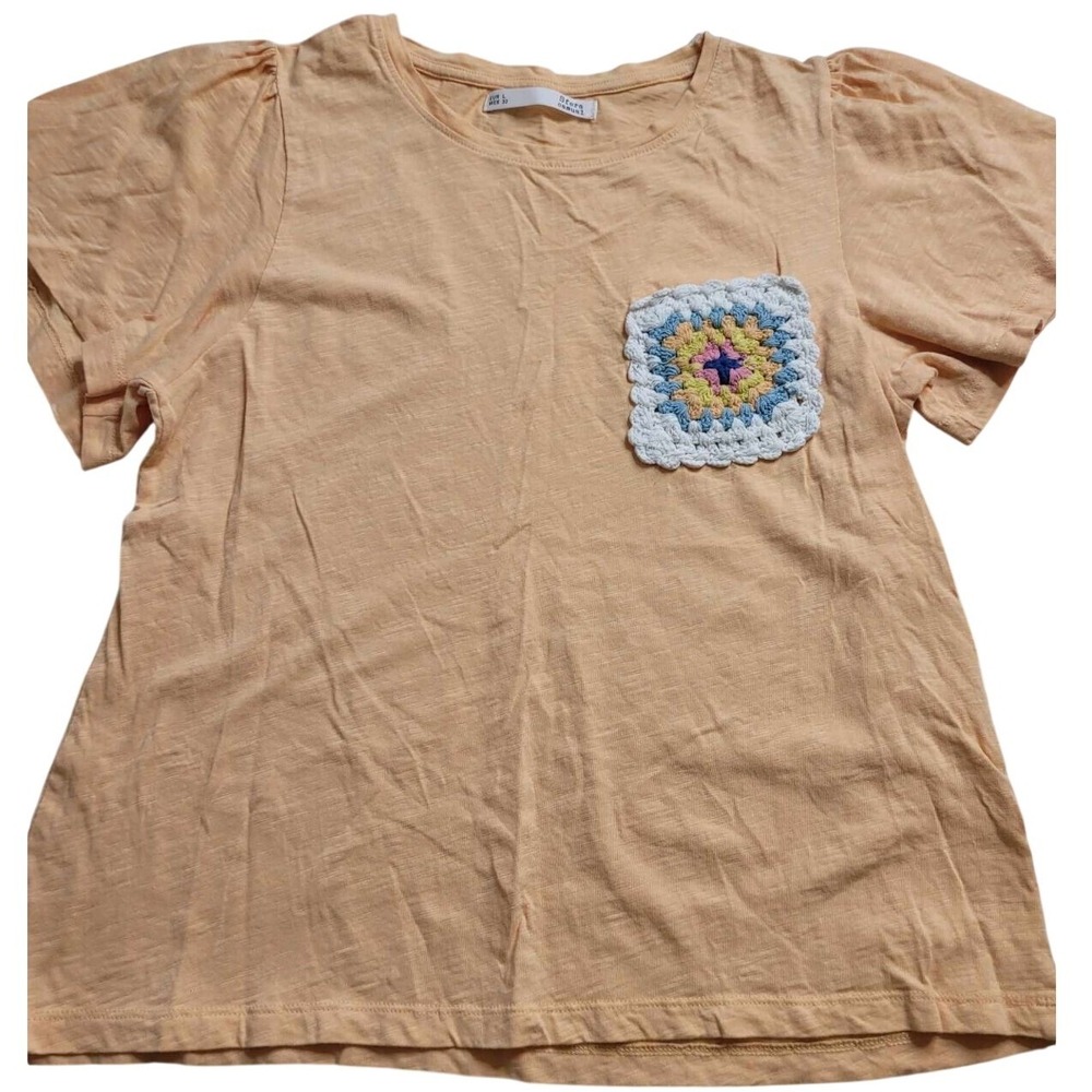 Sfera Casual Women's SS Top with‎ Crochet Pocket Detail Size Large
